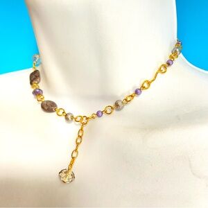 Glass Beads With  Gold Tone Choker Dangle Necklace or Bracelet